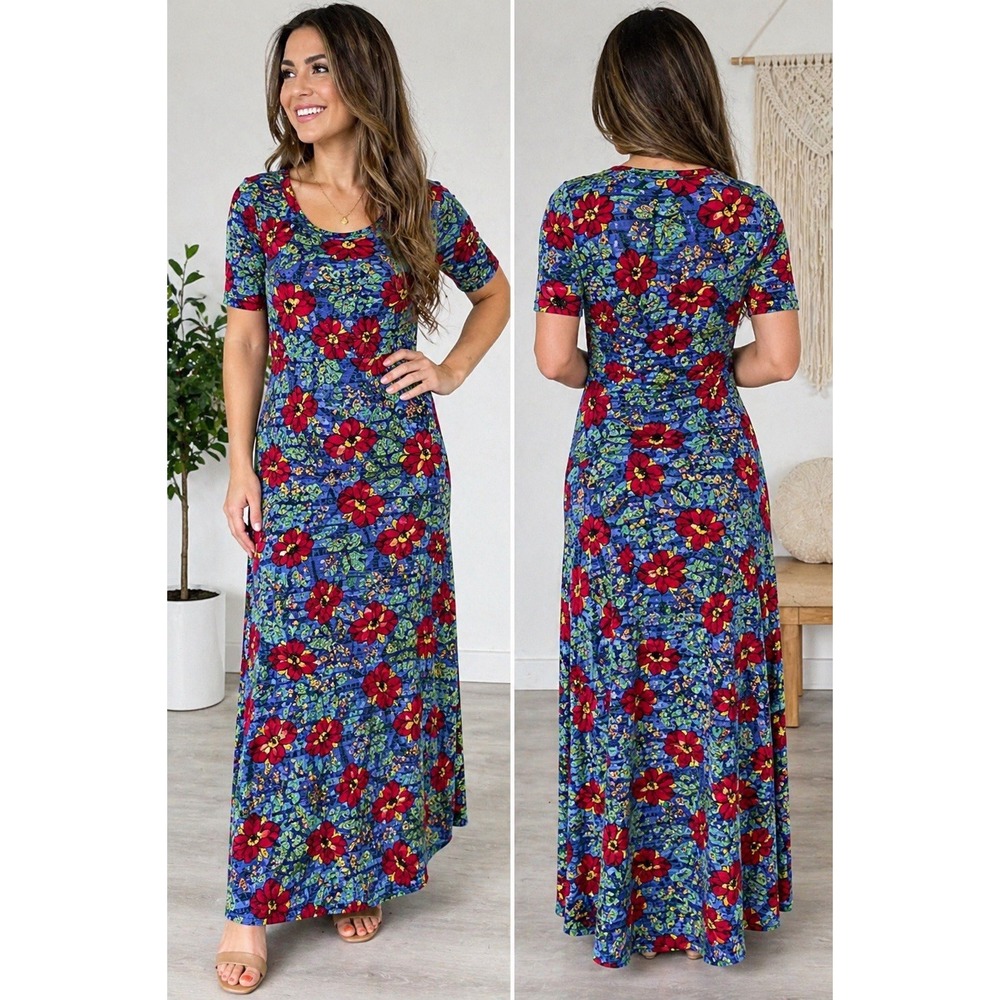 LuLaRoe Ana Dress Womens Small Blue Red Floral Geometric Maxi‎ Dress NWT - Picture 15 of 15
